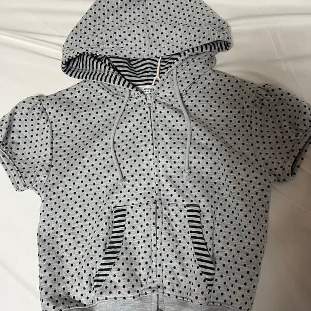 도트 반팔 후드집업