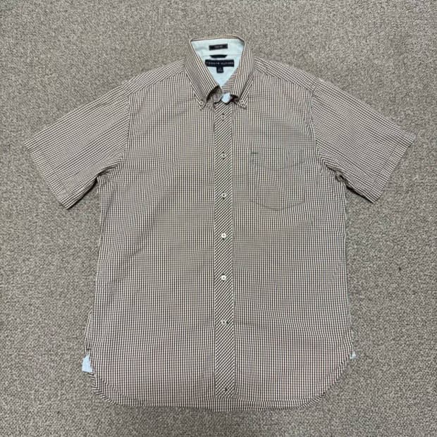 L 타미힐피거 체크 반팔 셔츠