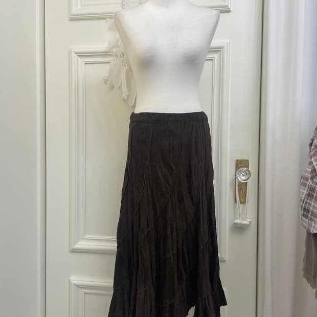 dark brown suade banding skirt(size-L)