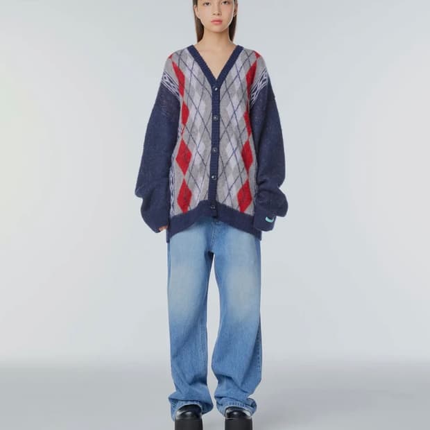 인스턴트펑크) 아가일 모헤어 니트 가디건 A급