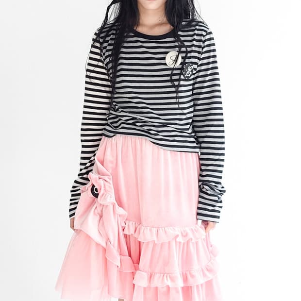 샵페어리 romantic velvet midi skirt (pink)