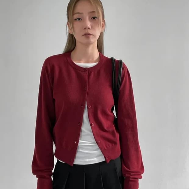 블랙업 라운드 가디건 레드