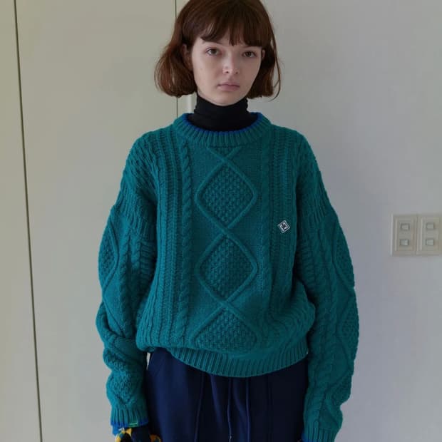 노컨텐츠 케이블 니트웨어 [블루 그린]