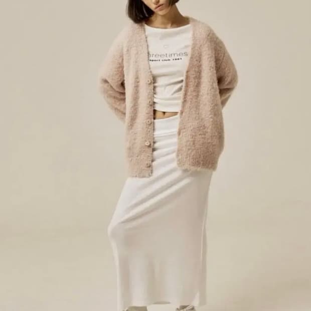 오늘만판매 쓰리타임즈 푸들 가디건 핑크 클리시어 볼레로 글로니