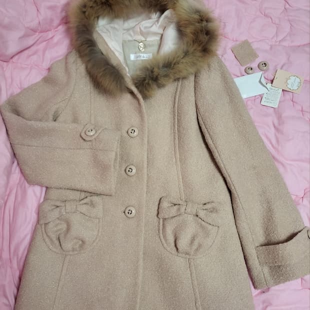 급처새상품!LD prime 핑크 리본포켓 트위드퍼후드코트자켓 리즈리사st