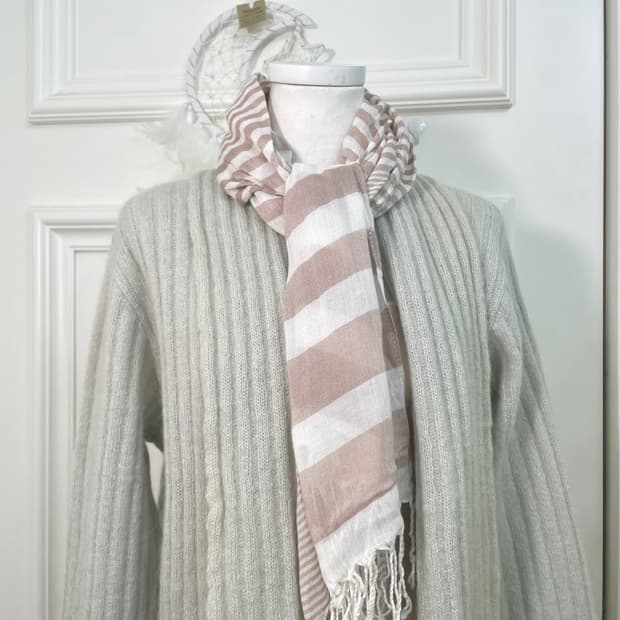 beige ivory stripe spring scarf