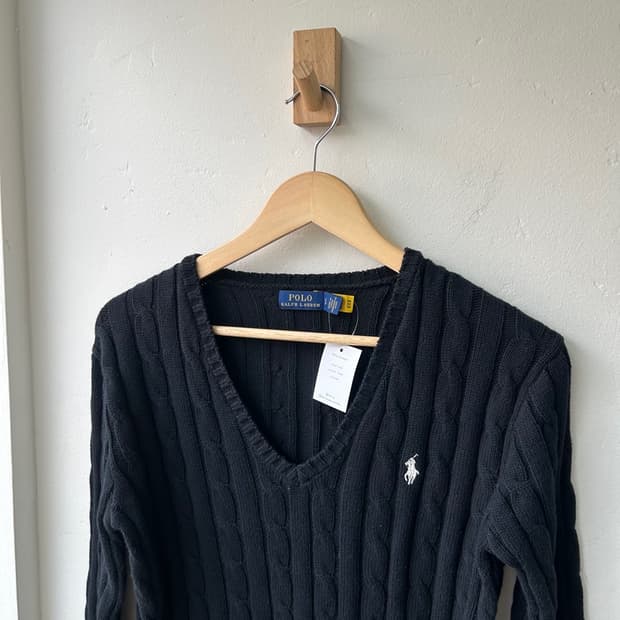 16265 - 폴로 랄프로렌 블랙 케이블 브이넥 니트