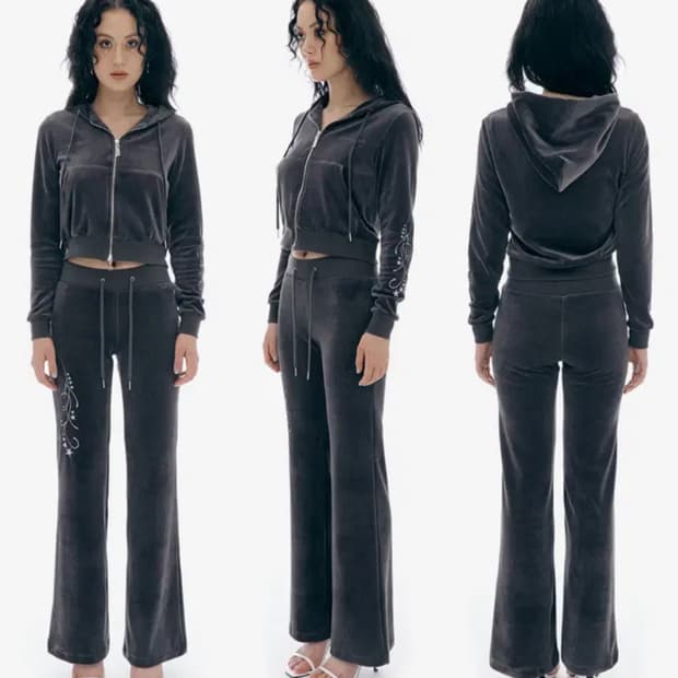 익스파이어드걸 스타 벨벳 트랙 팬츠 후드집업 셋업 s