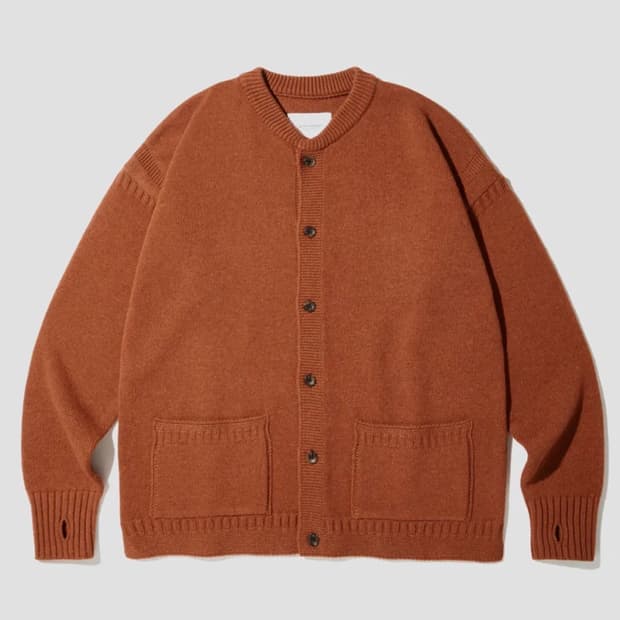 LAMBSWOOL FISHERMAN CARDIGAN_BRICK