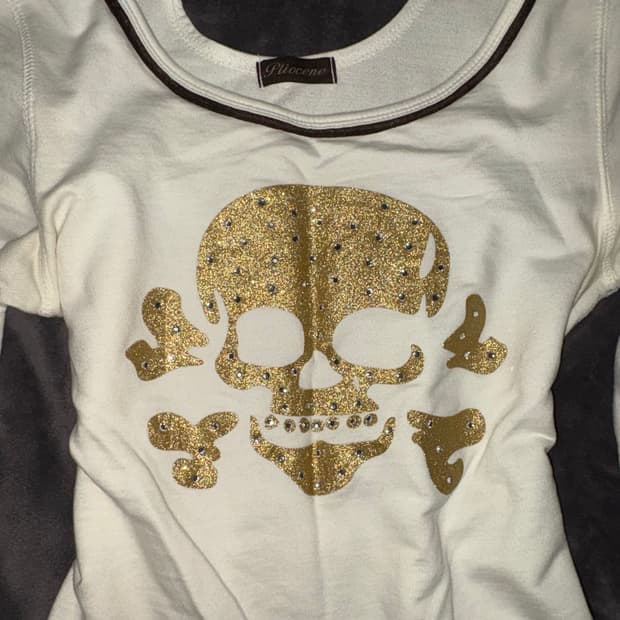 PLIOCENE 해골 큐빅 골드 펑크 티셔츠