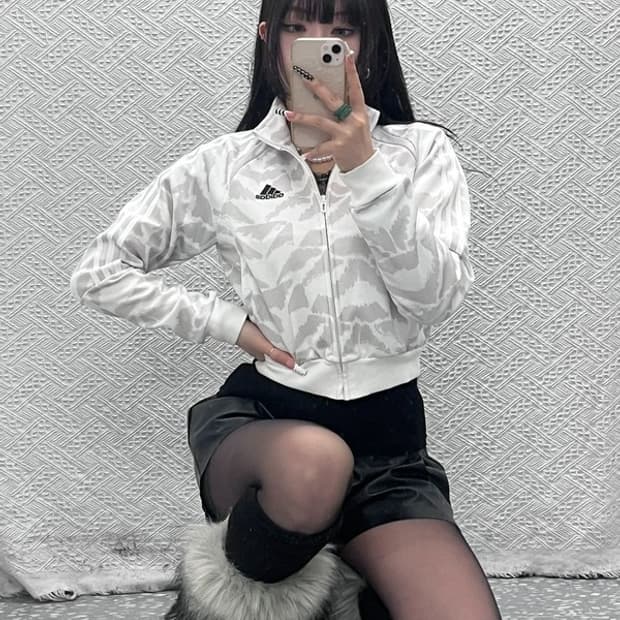 아디다스 스트릿 펑크 갸루 화이트 카모 져지 집업 XS C10103