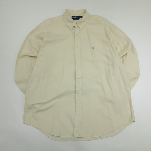 Co986 2XL 폴로 랄프로렌 내추럴 아이보리 코튼린넨 긴팔 셔츠 남방
