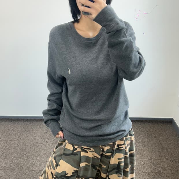 Polo 폴로 화이트포니 차콜 와플 니트