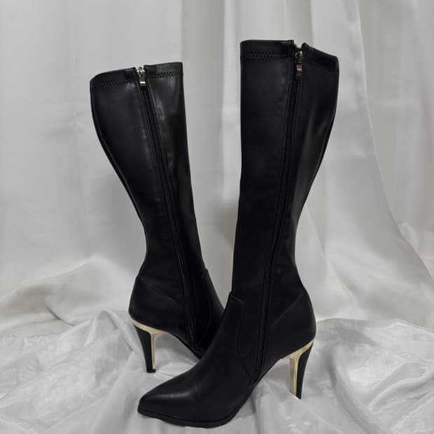 leather gold long boots
