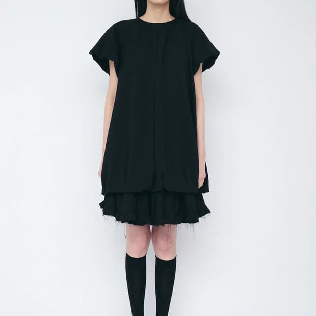 코스모스 볼륨 미니 드레스 floral black