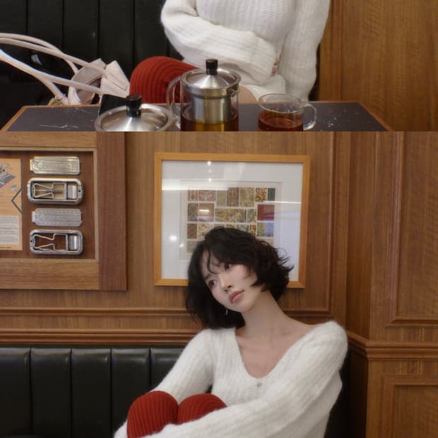 페일제이드 알파카 딥 브이넥 벌룬 니트 화이트