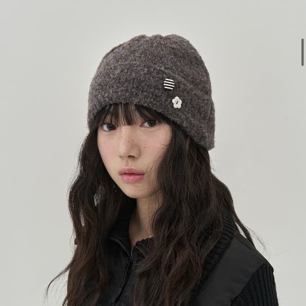 토피우먼 버튼 비니 브라운