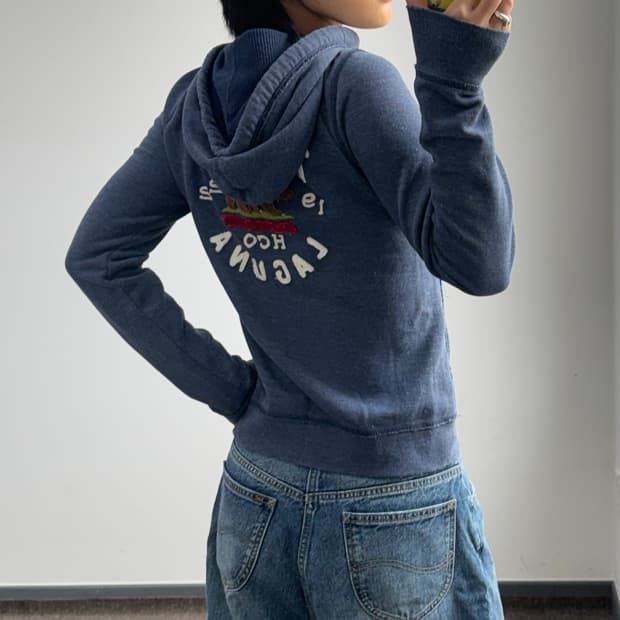 Hollister 홀리스터 스펠아웃로고 백 포인트 네이비 후드집업