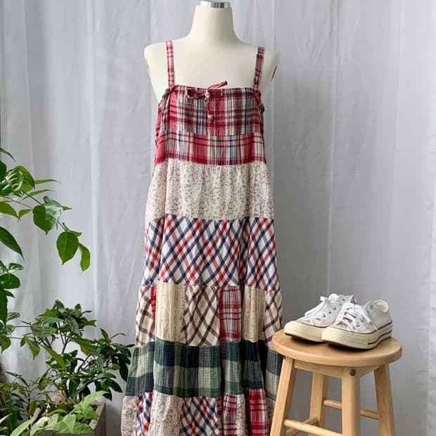 패치워크 체크스커트 원피스
