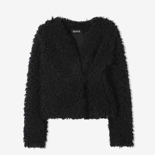 Fake Shearling Fur Cardigan Black