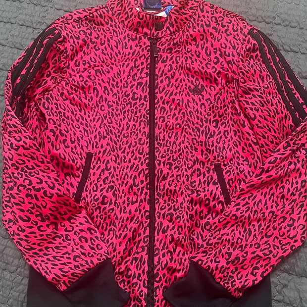 아디다스 빈티지 파이어버드 핑크 레오파드 핑크 호피 갸루 져지 집업