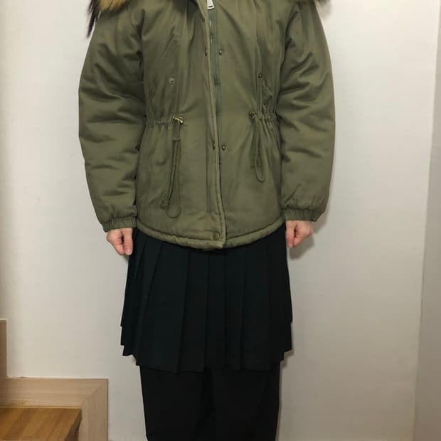 빈티지 카키 코튼 퍼 자켓