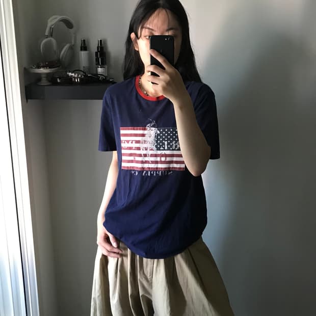 폴로 랄프로렌 성조기 네이비 반팔티