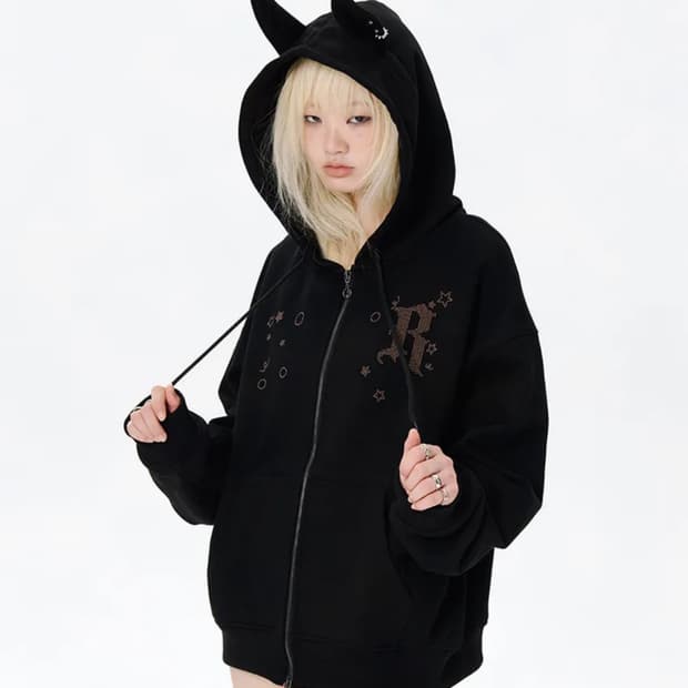 러닝하이 이어 후드집업 블랙 