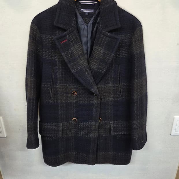 타미힐피거 울 체크 더블코트 자켓 s