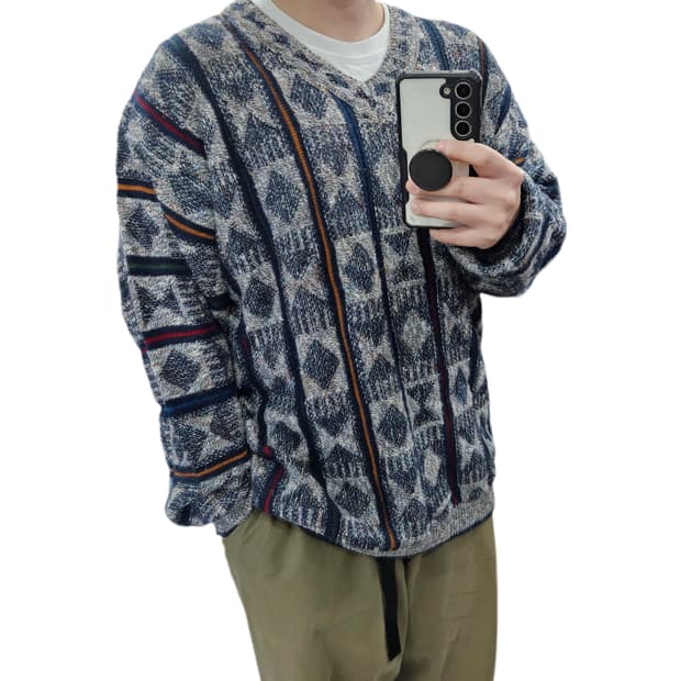 XL) FANGO 이태리 빈티지 에스닉 패턴 니트 쿠지맛