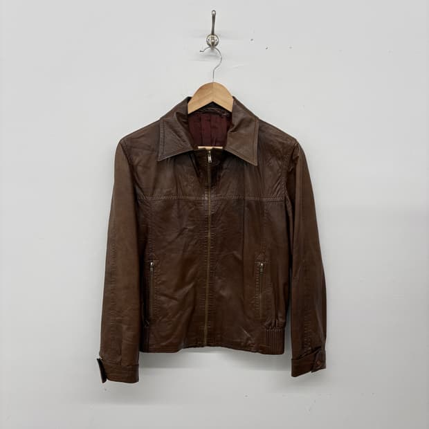 빈티지 브라운 송아지 가죽 자켓 여성M