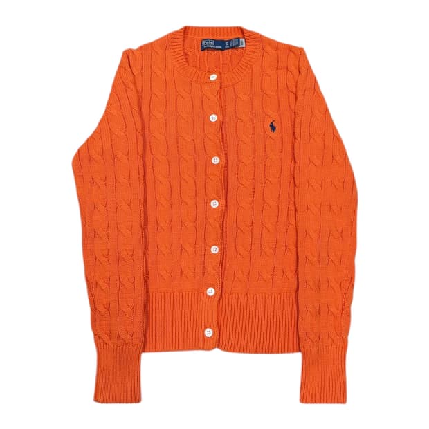 폴로 랄프로렌 QR 케이블 니트 코튼 크루넥 가디건 오렌지 XS