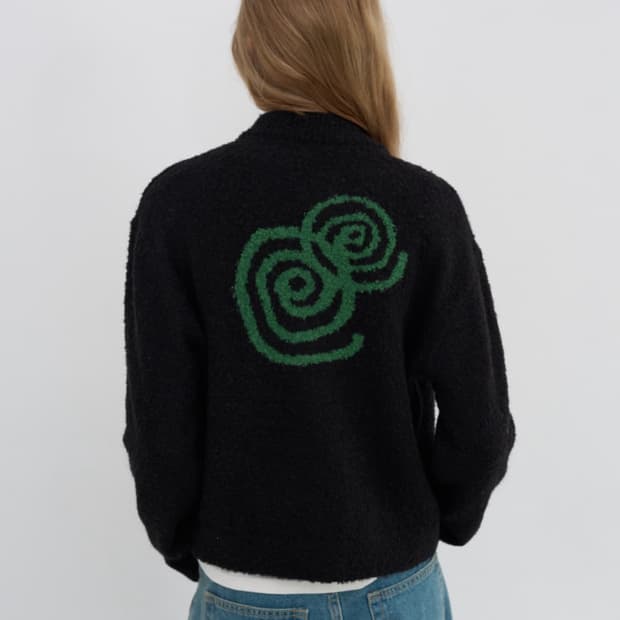 엔조블루스 부클 니트 집업 블랙