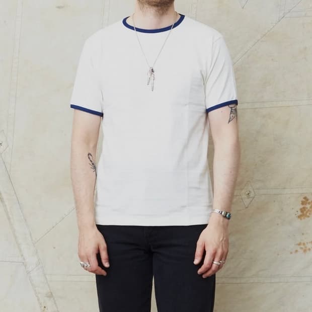 lot.4059 ringer tee plain cream navy