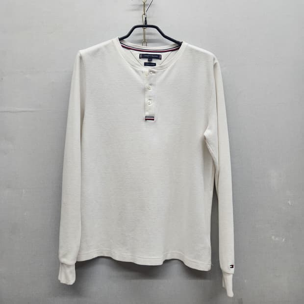 타미힐피거 오가닉코튼 로고 헨리넥 와플 긴팔티 S(M)