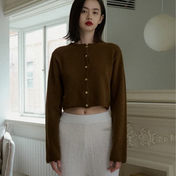 오버듀플레어 라쿤 미니 가디건 브라운