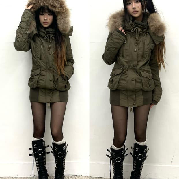 Chu xxx khaki cargo pocket ribbed fur ja