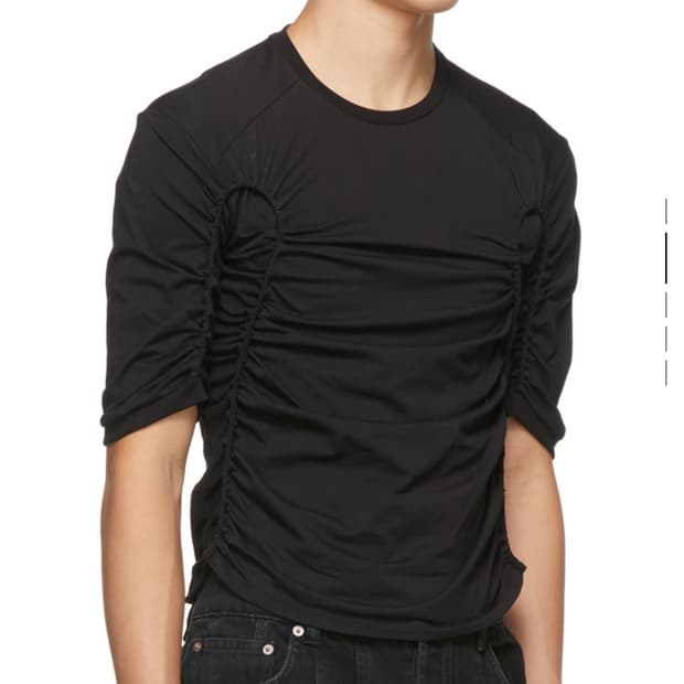 Mugler / black gathered T shirt / XL