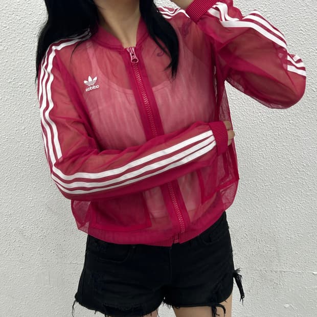 아디다스 화이트라인 딥핑크 시스루 트랙탑 XS
