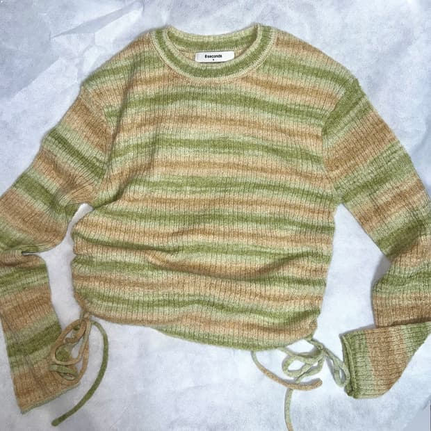 니트) 사이드 스트랩 그라데이션 풀오버 라이트 그린