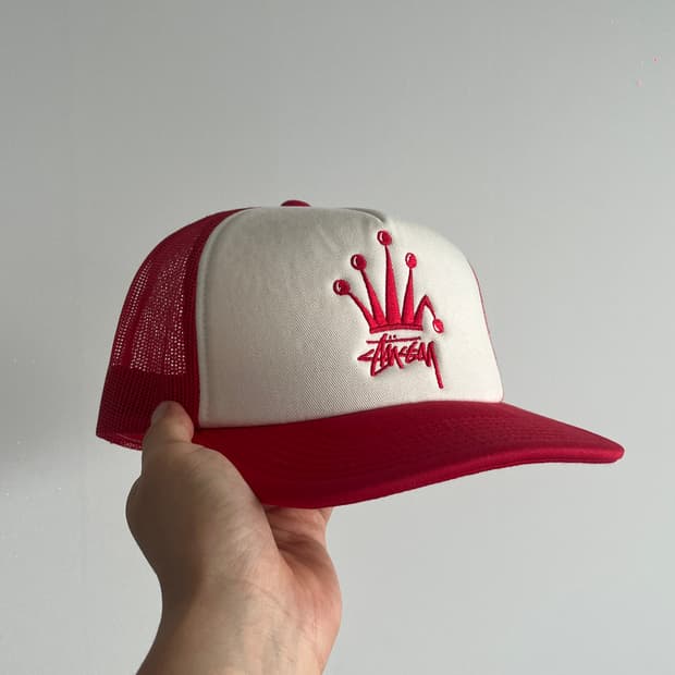 스투시 stussy 크라운 스탁 트러커 캡 레드  