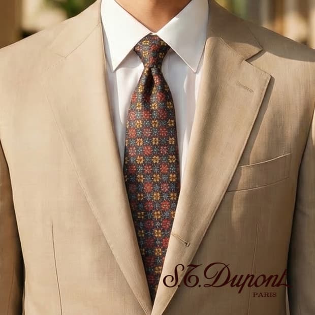 에스.티. 듀퐁 실크  플라워 패턴 넥타이 9.3cm A+등급 E758
