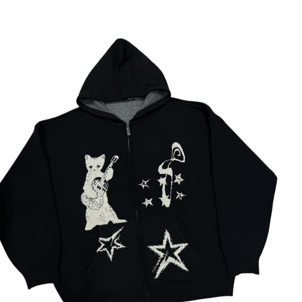 레더리 인사이드 더 클로젯 고양이 캣 니트 후드집업 블랙 L