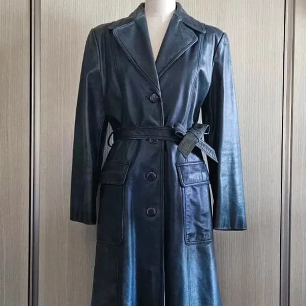 빈티지 다크 청록 소가죽 롱코트 (OTT by SHIN YOUNG)