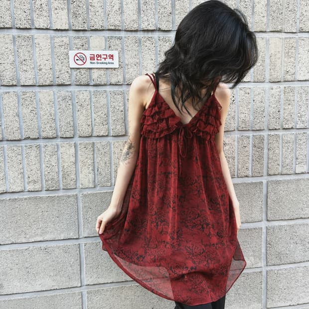 히스테릭 글래머 아카이브 패턴 슬리브리스 원피스