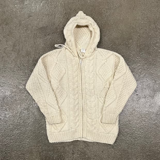 빈티지 피셔맨 울 니트 후드 집업 (105)