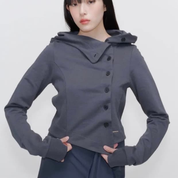 미세키서울 카울 넥 버튼 후디 차콜