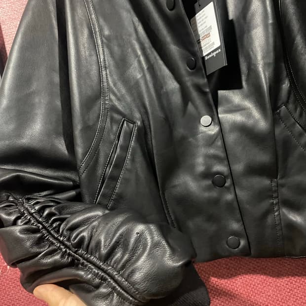 Bonispax 블랙 레더 봄버 자켓 