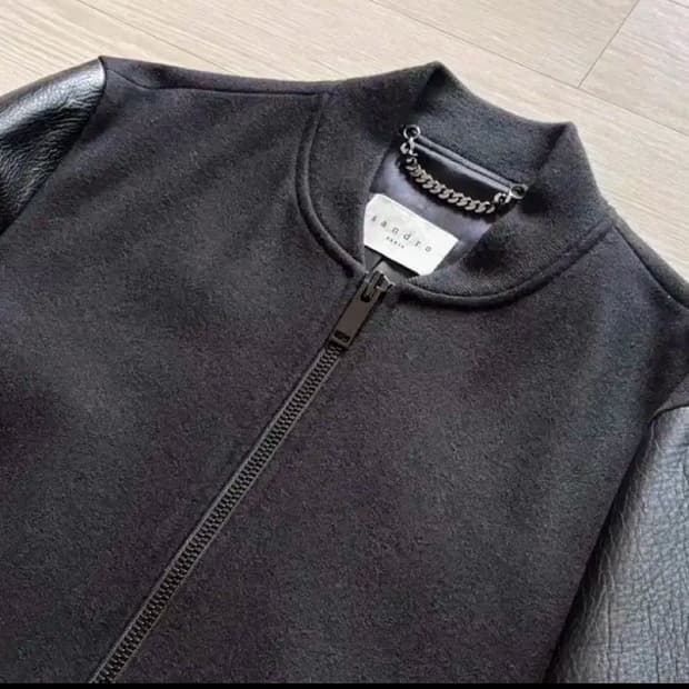 정품 산드로 가죽 소매 바시티 자켓-M