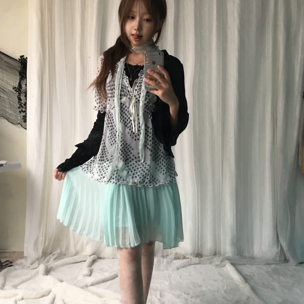 빈티지 블랙 민트 도트 코디세트